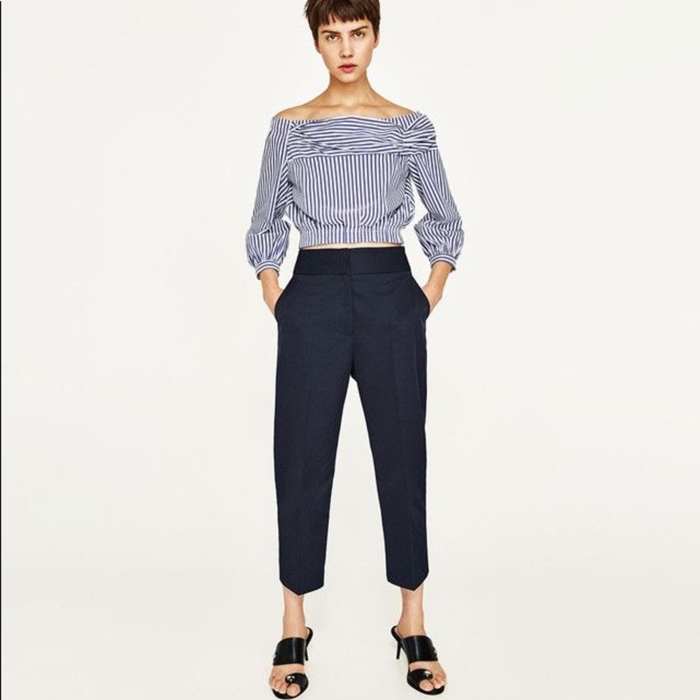 Zara Basic Off Shoulder Elastic Strippes Top. - image 1